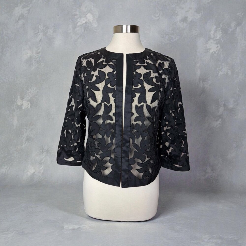 Talbots Collection Petite Black Sheer Lace Open Front Topper Size 12 P - Picture 16 of 16